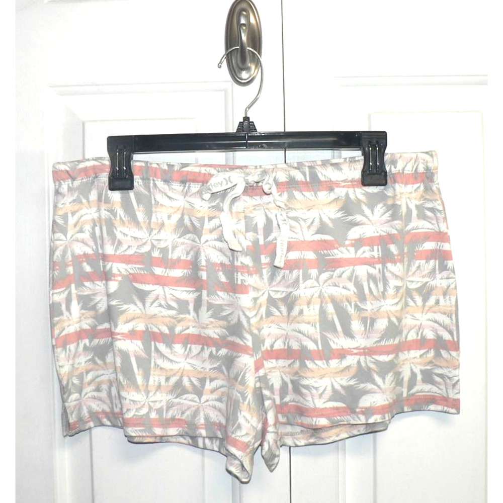 Hurley Women's Elastic Waist Drawstring Casual Lounge Shorts Palm‎ Tree Multi LG